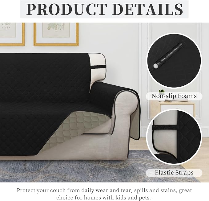 ISSUNTEX Double Protection 100% Waterproof Chair Sofa Cover for Living Room, Reversible Furniture Protector for Dogs, Pets, Kids (Chair, Black/Beige) - Image 5