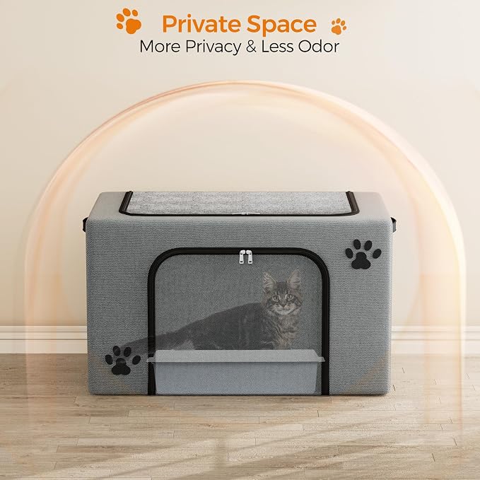 Hidden Cat Litter Box Enclosure with Cat Bed, Foldable Fabric Cat House | Tool-Free Assembly, Front Zipper Access, Spacious Interior, Easy Daily Cleaning, Fits Most Standard Litter Boxes - Image 6