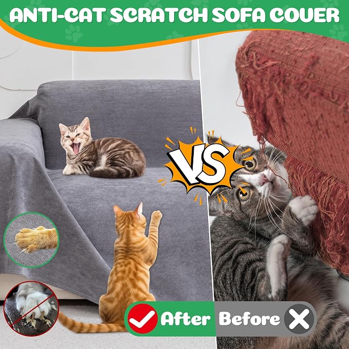 Loiion Cat Scratch Proof Furniture Protector Waterproof Sofa Cover 150"x71" | Pet-Friendly Couch Protector, Anti-Scratch & Anti-Slip Sofa Cover For Cats Dogs Kids, Machine Washable - Image 8