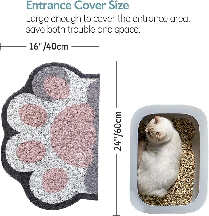 Cute Cat Litter Mat 24”x16”, Litter Box Mat, Litter Trapping Mat, Soft on Kitty Paws, Easy Clean, Anti Slip, Pet Accessories, Door Floor mats - White Pink60*40 - Image 3