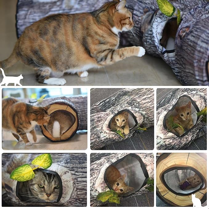 Cat Tunnel,Cat Tunnels for Indoor Cats,Tree Trunk Play Toy for Large Cats、Kitten and Other Small Animals to Chase and Play,Foldable Easy to Store,Cat Tube Toys Long 59" - Image 5