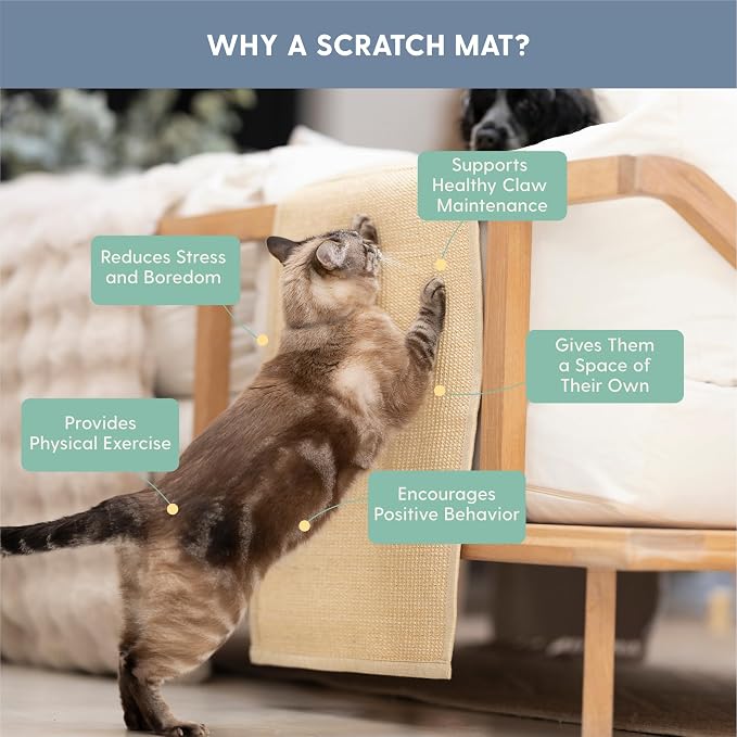 The Cat Ladies Cat Scratch Furniture Protector Mat - Couch Protector from Claws - Anti Scratch Furniture Protectors from Cats Scratching - Sisal Scratcher Pad with Pocket - Beige - Image 6