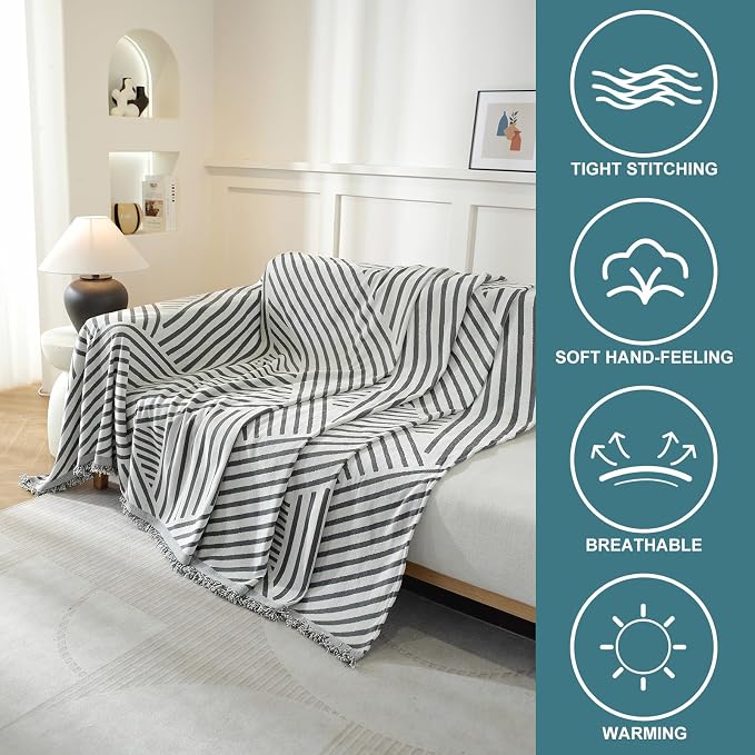 Couch Cover for Sofa, Boho Sofa Cover Washable Couch Cover for Dogs, Pet Sofa Cover for 3-Cushion Couches with Tassel Furniture Protector Cover,71" x 134",Dark Gray-Line - Image 3