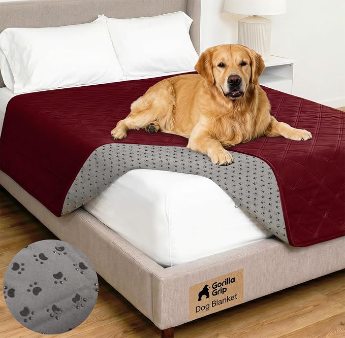 GORILLA GRIP® Waterproof Dog Blanket, Couch Cover for Dogs, 68x82 Burgundy | Silicone Grip Backing, Washable, Leakproof, Protects Sofa, Sectional, Bed, Crate, Car and RV, Senior Pet Essential by Unknown
