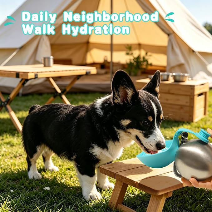 Drain-Back Stainless Steel Portable Dog Water Bottle with Bowl for Walks | 10oz 2-in-1 Leak-proof Pet Water Tumbler, Puppy Water Dispenser Ideal for Small Dogs Travel, Hiking, Park & Beach Trips(Blue) - Image 6