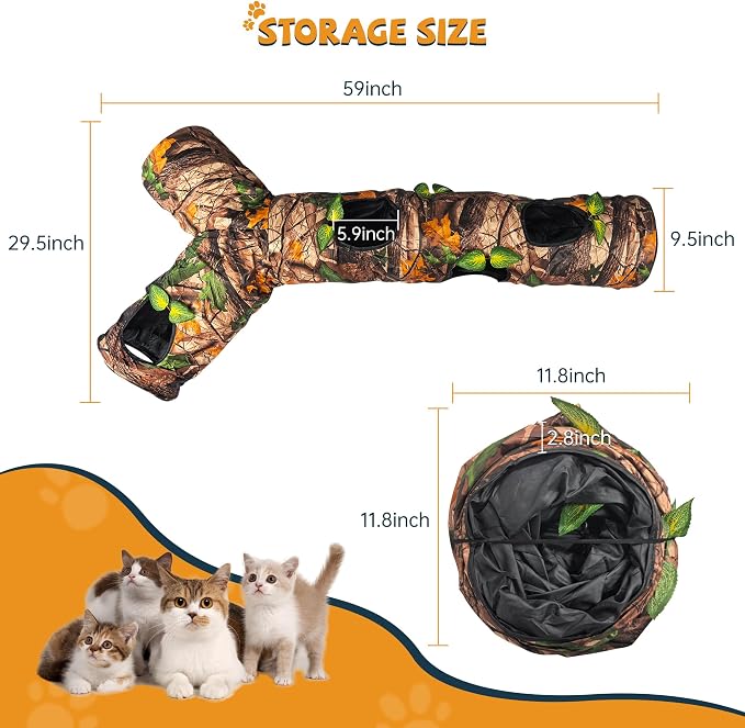 Cat Tunnels for Indoor Cats Large, 3 Way Cat Tunnel with 5 Holes and Leaves, Cat Tunnel Toy with Loud Paper - Pop Up Collapsible - Connect More Tunnels for Large Cat, Puppy, Kitten - Image 3