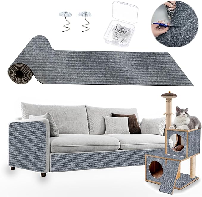 Cat Scratch Furniture Protector, 78.7x15.8inch Adhesive Cat Scratch Pad Deterrent for Furniture, DIY Climbing Cat Scratcher Couch Protector from Cat Claws Scratching for Indoor (B-Gray-400) by Unknown