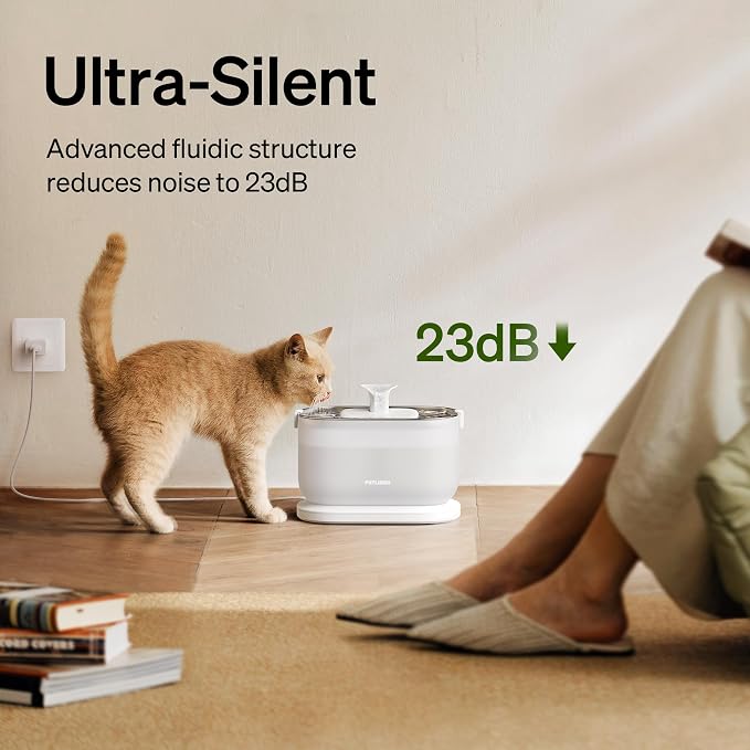 PETLIBRO Cat Water Fountain, Cat Fountain Indoor Stainless Steel Tray, 2.5L/84oz Wireless Pump Pet Water Fountain, Cat Water Dispenser with Two Flow Modes, Pet Fountain for Drinking Easy Clean - Image 3
