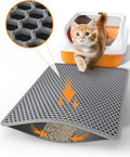 Powools Cat Litter Mat, Double-Layer, 23.2 x 14.6 in, Urine-Proof, Grey | Non-Slip Litter Trapping Mat, Easy to Clean, Kitty Litter Mats for Floor, Scatter Control, Waterproof Litter Box Mat for Cats by Powools