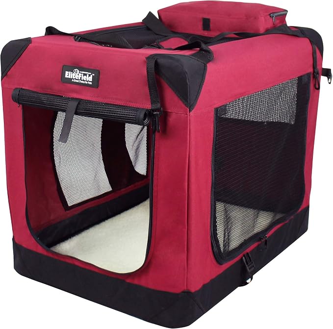 EliteField 3-Door Soft Dog Crate with Bed & Carrying Bag (2-Year Warranty) | 3 Mesh Doors, Steel Frame, Removable & Washable Crate Cover and Bed Cover, Storage Pockets, Indoor/Outdoor, Foldable by EliteField