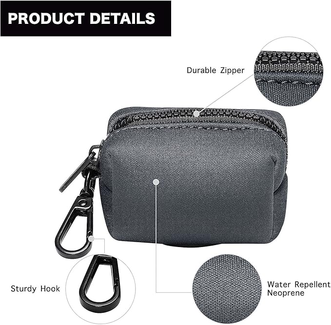 Petmolico Dog Poop Bag Holder Dispenser 2 Pack, Deep Gray | Zippered pouch fits any leash, includes free roll of bags, lightweight & portable for daily walks, travel & outdoor use - Image 3