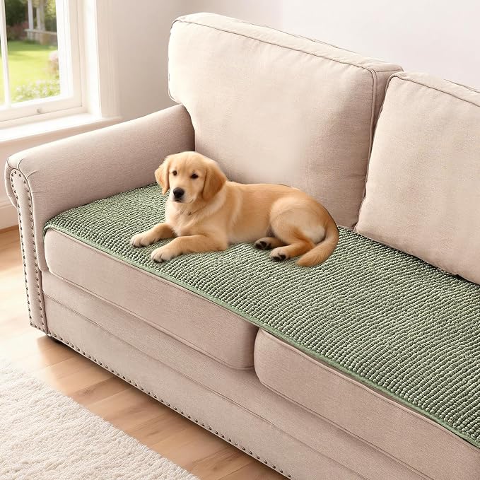 H.VERSAILTEX Plush Chenille Couch Cover for 3 Cushion Couch Anti Slip Washable Sofa Slipcovers Soft and Durable Furniture Protector for Dogs Cats Kids (27.5" x 59", Sage) by HVERSAILTEX