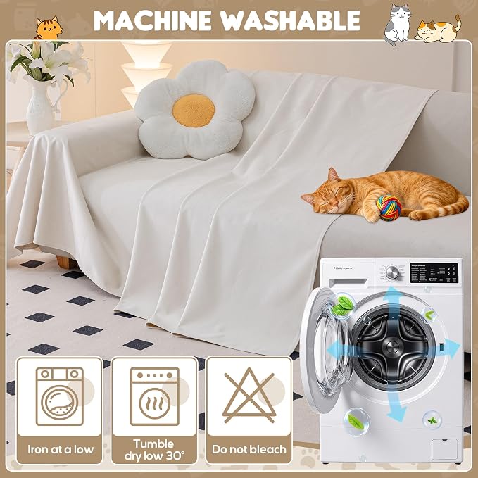 Loiion Cat Scratch Couch Cover Waterproof Sofa Cover 150"x91" Beige | Pet-Friendly Couch Protector, Anti-Scratch & Non Slip Sofa Cover For Cats Dogs Kids, Machine Washable - Image 8