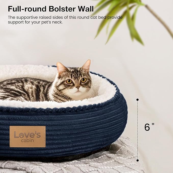 Love's cabin Round Donut Cat and Dog Cushion Bed, 20in Pet Bed for Cats or Small Dogs, Anti-Slip & Water-Resistant Bottom, Super Soft Durable Fabric Pet beds, Washable Luxury Cat Dog Bed Navy Stripe - Image 5
