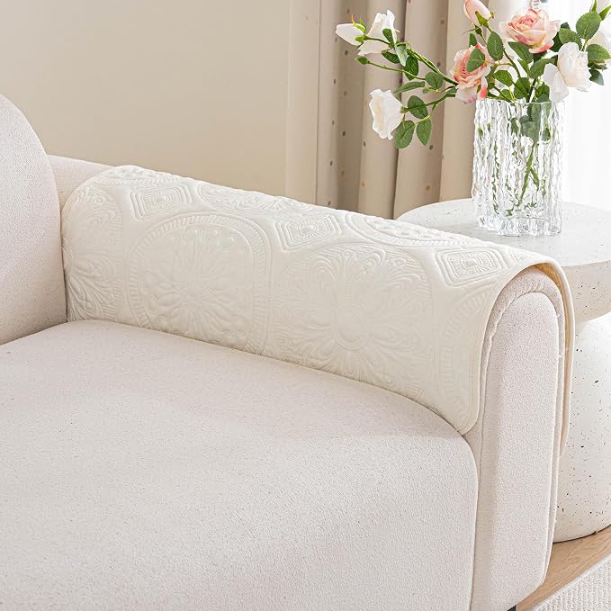 Couch Covers for Sofa, Flower Couch Cover for Dogs, Bohemia Sofa Covers Washable, Anti Slip Furniture Protector Covers for Armrest(1pc, Beige White, 27.6"x 27.6") by MDSASFD