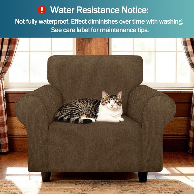 Waterproof Stretch Spandex Chair Sofa Slipcover - Non-Slip Soft Couch Cover with Elastic Bottom, Washable Leakproof Furniture Protector for Kids, Pets, Dogs & Cats (Chair, Chocolate) - Image 2
