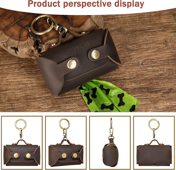 Handmade Leather Dog Poop Bag Dispenser - Stylish and Durable with Belt Attachment for Dog Walkers, Featuring a Brass Metal Clip in Coffee - Image 4