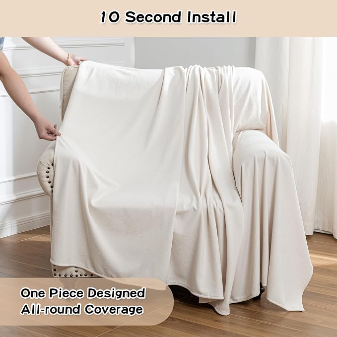 MEETSKY Chair Cover Cat Scratch Proof Recliner Chair Covers, Oversized Armchair Sofa Covers Washable Sofa Slipcover for Single Couch, Soft Small Couch Slipcover for Pets Dogs, 71" x 91", Creamy White - Image 4