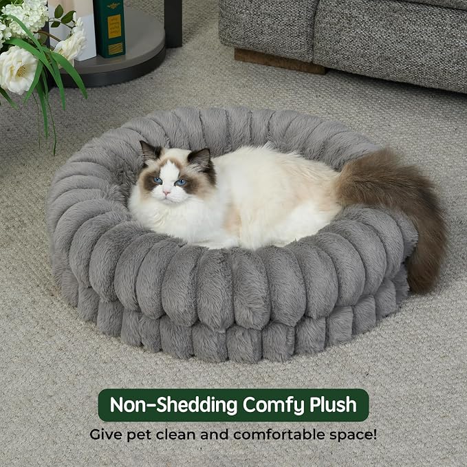BALANCE Luxury Donut Dog Bed, 24 Inches Round Dog Beds for Small Dogs Washable, Orthopedic Calming Pet Bed for Puppy and Cats with Anti-Slip Bottom (Gray) - Image 2