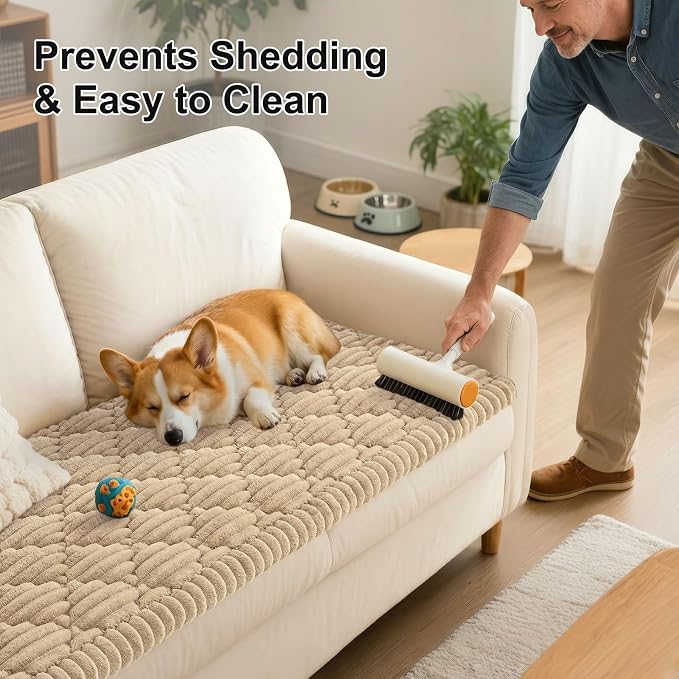 Smiry Couch Cover for Dogs Washable, Non Slip Fuzzy Pet Sofa Protector | Soft Thick Furniture Cover for Sofa, Loveseat and Sectional, Scratch & Pet Hair Resistant (Khaki, 27.6" x 70.9") - Image 6