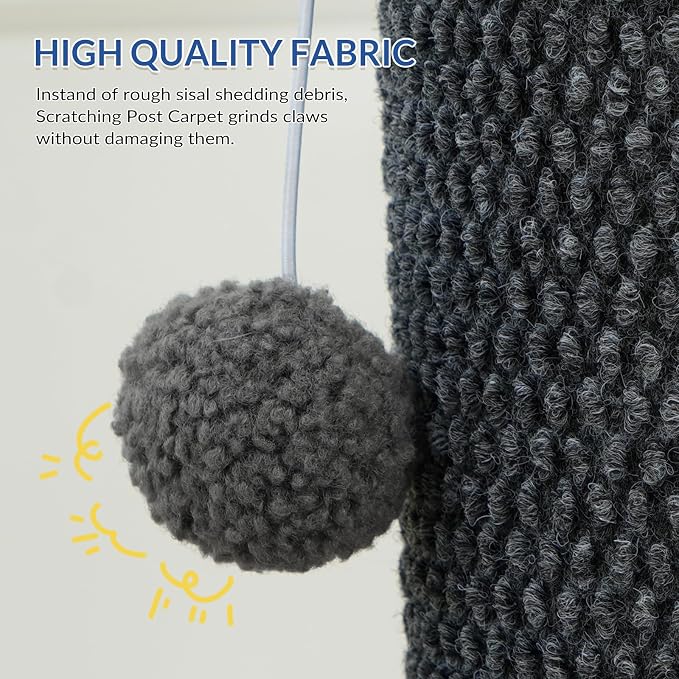 Cat Craft 41" Cat Scratching Post, Dark Gray | Short Plush Fabric, Stable Wide Base, Replaceable Hanging Ball, Full Stretch Design - Image 3