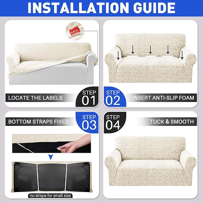 YEMYHOM 1 Piece Stretch Chair Sofa Slipcovers Couch Covers for 1 Seat, Jacquard Armchair Covers with Non-Slip Elastic Bottom, Thickened Furniture Protector for Dogs Pets kids (Small, Beige） - Image 8