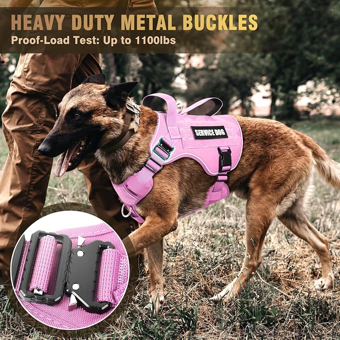 2X Metal Buckle Service Working MOLLE Dog Vest with 10 Pet Patches | Tactical Dog Harness for Large Dog, No-pull Military Working Vest for Training Hunting Walking，2x D Rings for Leash Clip - Image 2