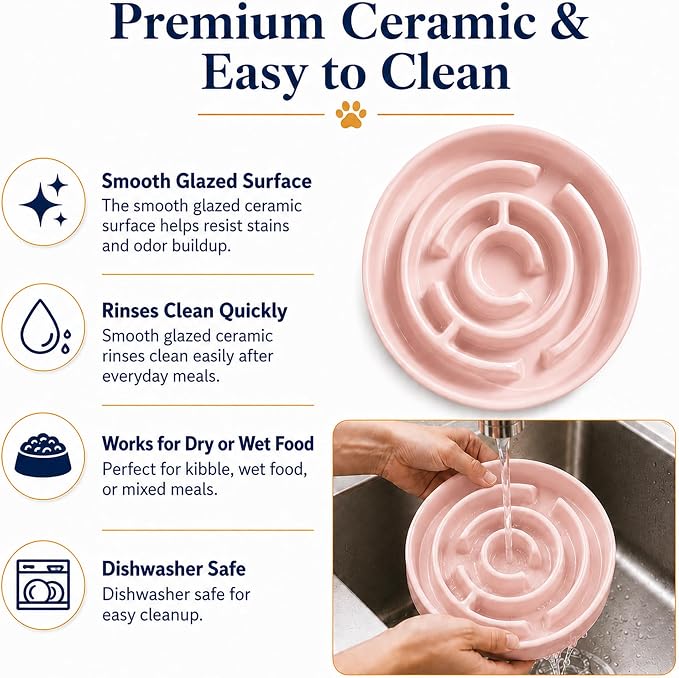 Ceramic Slow Feeder Dog Bowl 1.5 Cup Puzzle Dish for Small Medium Dogs | Glazed ceramic maze bowl with 1.5-cup capacity for dry or wet food, sized for small and medium dogs - Image 4