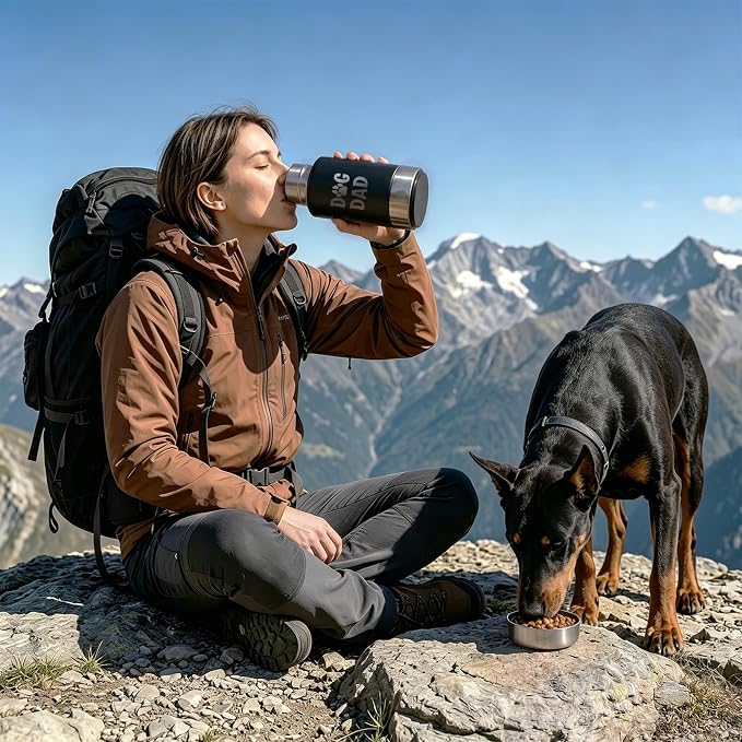 Dog Water Bottle 32oz, Insulated Stainless Steel Travel Water Dispenser with 2 Detachable Dog Bowls for Food and Water, Leak Proof Portable Pet Drinking Cup for Walking Hiking Camping - Image 3
