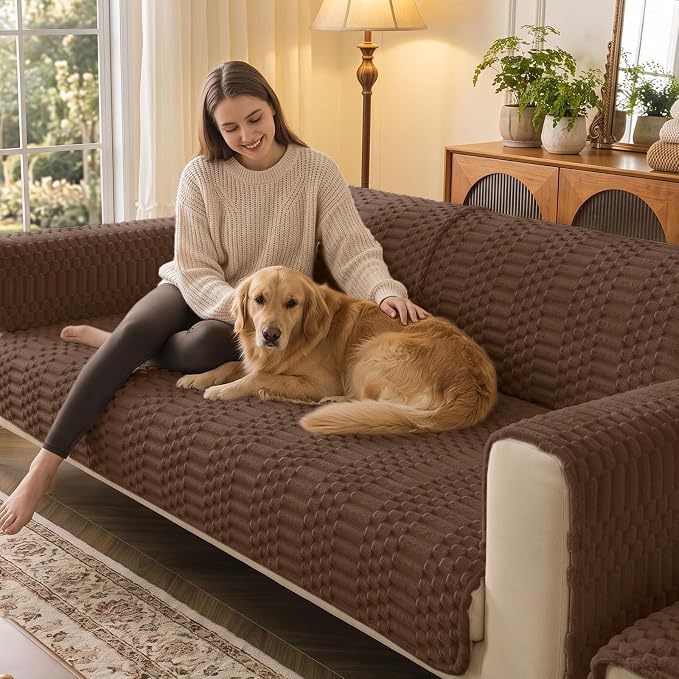Smiry Waterproof Couch Covers for Dogs Washable, Non Slip Pet Sofa Cover | Plush Scratch Resistant Flannel Furniture Protector for Dogs, Chocolate, 36" x 63" - Image 2