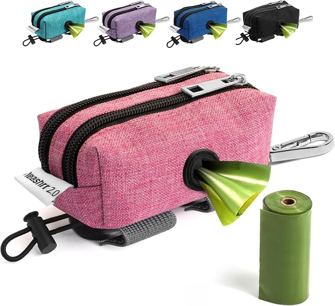Dog Poop Bag Holder for Leashes and Treat Holder with 2 Waterproof Pouches | Poop Bag Dispenser for Pet Waste Bags and Walking Accessories + 1 Free Roll by Leashrr20
