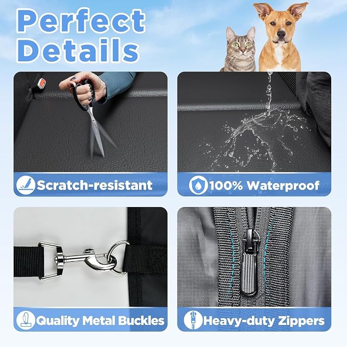 MYJAQI Back Seat Extender for Dogs, Hard Bottom Dog Car Seat Cover | 100% Waterproof PU Leather, Holds 400lbs, Scratch Proof and Anti Slip Dog Hammock for Car, Mesh Window & Dog seatbelt - Image 3