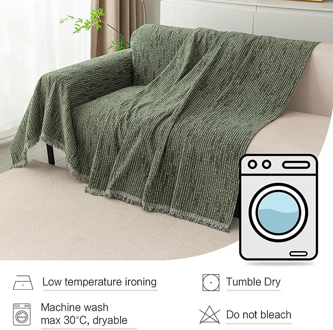 MYSKY HOME Boho Couch Cover Moss Green Sofa Covers with Tassel Farmhouse Sofa Slipcover Simple Couch Protector for Dogs Chenille Sectional Couch Covers L Shaped Couch Cushion Covers, 91"x 134" - Image 6