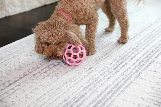 JW Pet HOL-ee Roller Dog Puzzle Ball, Medium 4.5in, Natural Rubber, Pink | Puzzle Ball Design Dog Toy for Interactive Play and Chasing Fun - Image 4