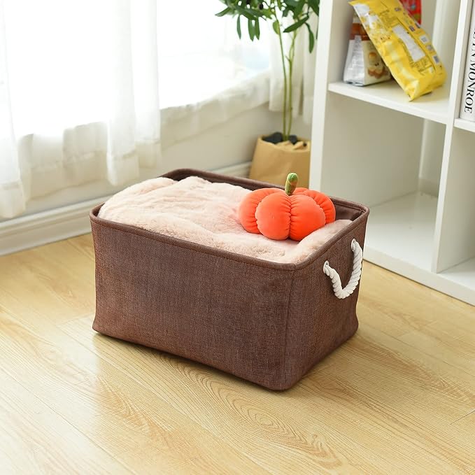 TheWarmHome Organization and Storage Basket for Organizing - 17x14x10 inch 3 Pack Fabric Storage Cubes, Collapsible Storage Bins for Shelves Closet Organizer Toy Gift Cloth (Brown) - Image 3