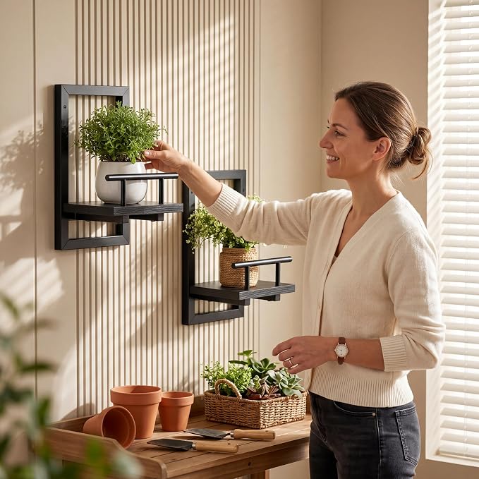 Sbosbo Floating Shelves for Wall Plant Shelf Indoor Wall Mounted Shelves | Wall Planters for Indoor Floating Plant Shelves for Bedroom, Living Room, Kitchen, Office, Bathroom Decor (Black, 2 Pack) - Image 2