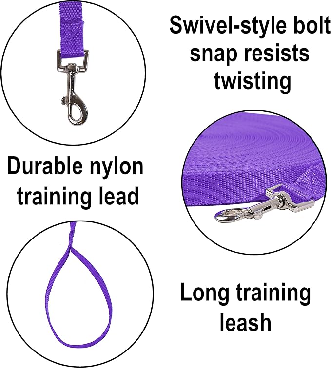 Hi Kiss Dog/Puppy Obedience Recall Training Agility Lead - 15ft 20ft 30ft 50ft 100ft Training Leash - Great for Training, Play, Camping, or Backyard Purple 50 Feet - Image 3