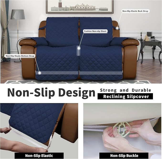 Easy-Going Reversible Couch Cover for 2 Seat Oversized Recliner, Navy/Ivory | Washable Sofa Slipcover For Dogs, Sofa Cover For Oversized Recliner Loveseat, Furniture Protector, Pet Friendly - Image 4