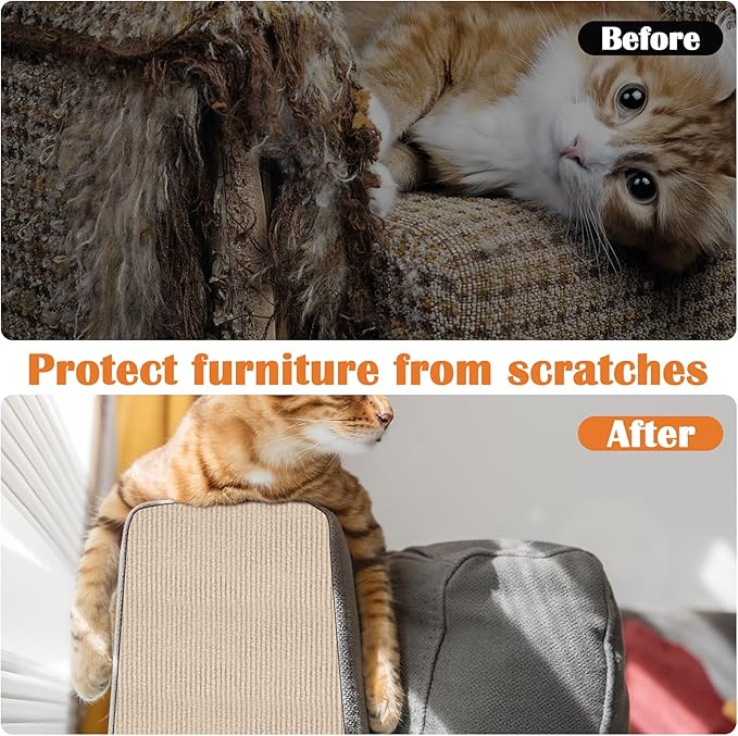 Cat Scratch Furniture Protector - 78.7" x 17" Trimmable Self-Adhesive Cats Claws Scratch Pads, DIY Cat Climbing Couch Protector for Scratch Post Cat Tree Replacement Indoor (Khaki) - Image 4