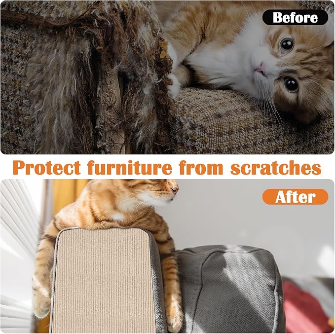 Cat Scratch Furniture Protector - 158" x 17" Trimmable Self-Adhesive Cats Claws Scratch Pads, DIY Cat Climbing Couch Protector for Scratch Post Cat Tree Replacement Indoor (Khaki) - Image 4