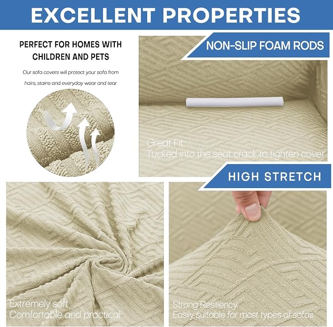 XINEAGE Stretch Jacquard Armchair Cover, Non Slip Sofa Slipcover for Dog | High-Stretch Fabric. Wear-Resistant, Pet Friendly. Easy Install & Washable for Living Rooms, Offices.Light Beige - Image 5