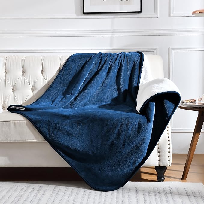 Soft Waterproof Blanket for Bed Couch Sofa, Navy Blue, 60x80 inches | Liquid Pee Proof Pet Blanket for Dog Puppy Cat, Reversible Sherpa Fleece Blanket for Couch Cover, Furniture Protector by Yaning