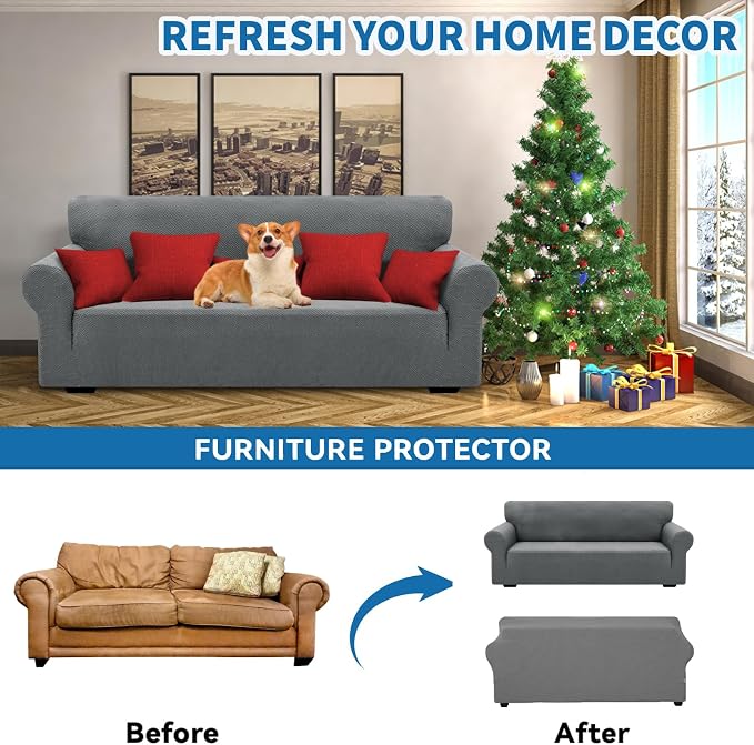 XINEAGE Stretch Jacquard Sofa Cover, Non Slip Sofa Slipcover for Dog | High-Stretch Fabric. Wear-Resistant, Pet Friendly. Easy Install & Washable for Living Rooms, Offices.Light Gray - Image 8