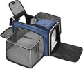 Pet Carrier, Large Soft Sided Expandable Travel Carrier with Steel Frame, Anti-Scratch Mesh, Removable Fleece Pad and Pockets for Cats, Dogs and Small Animals up to 15 lbs (Blue, 4 Sides Expandable) by Handor