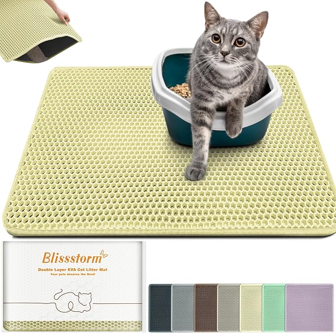 Cat Litter Mat 24"x16",Double Layer EVA Litterbox Mat Cream | Extra Large Honeycomb, Waterproof & non-slip, Odor-free, easy clean, washable durable floor protector,scatter control by BLISSSTORM