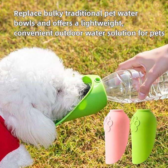 2PCS Portable Dog Water Bottle Attachment, Silicon Slip-On Pet Water Bowl, Foldable Leak Proof Dog Drink Dispenser Adapter for Outdoor Walking Hiking Travel (Green+Pink) - Image 2