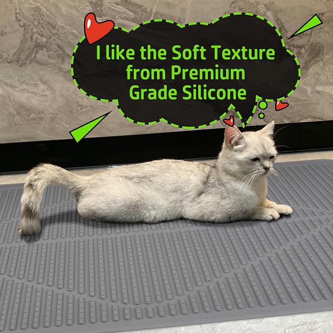 Mofason Cat Litter Mat Litter Trapping Mat XXL Grey Silicone Litter Box Mat | Waterproof 38"x25" kitty litter mat for floor; extra large litter trapping, litter matt for cat litterbox easy clean pet mat - Image 8