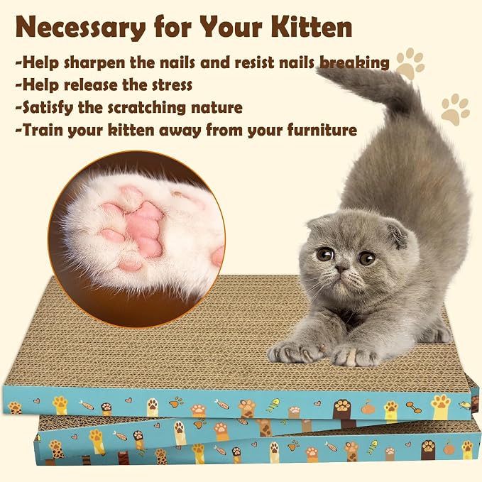 Cardboard Cat Scratcher 3 Pack Refill Reversible Cat Scratching Pad Durable Cat Scratchers for Indoor Cats Kitten to Protect The Furniture (Cat Paws) - Image 3