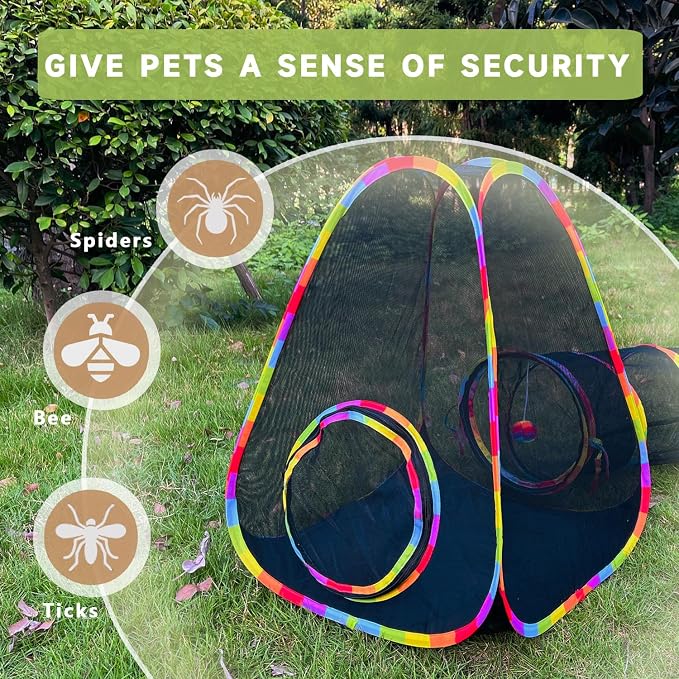 Outdoor Cat Enclosures, Cat Tunnels Catio Tents Cubes for Indoor Cats with Play Ball, Collapsible Outside Playpen Tunnel for Kitty, Rabbit, Puppy and Small Animals - Image 2