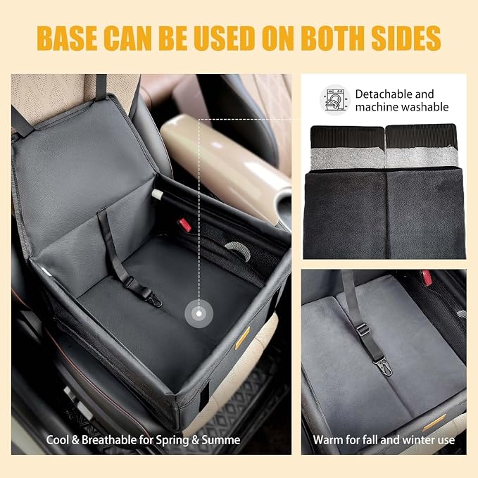 Pet Dog Booster Seat, Upgrading the Framed wall to Prevent Collapse，Breathable and Foldable Pet Car Basket，Removable andWashable pet car seat (Black) - Image 5